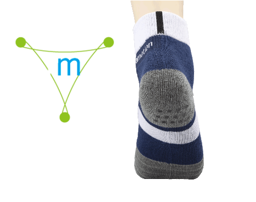 硬く,しかも可変する３Dアーチ構造でサポート。くるぶし、膝、腰のバランスを直線的にバランス補正することにより、身体のバランスを整え、振動吸収や、足首の負担を和らげます。